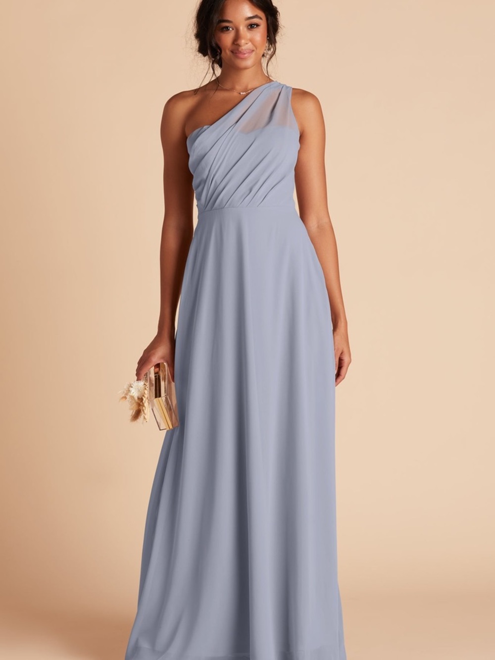 Birdie Gray Kira Dress One-Shoulder Dusty Blue Formal Maxi/Bridesmaid Dress
